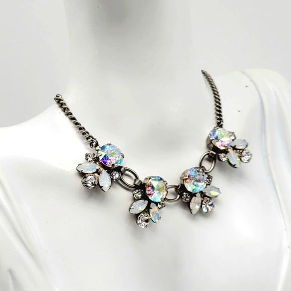 SOLDRetired Sorrelli Aurora Borealis Swarovski Crystal Statement Necklace Silver - Picture 5 of 11
